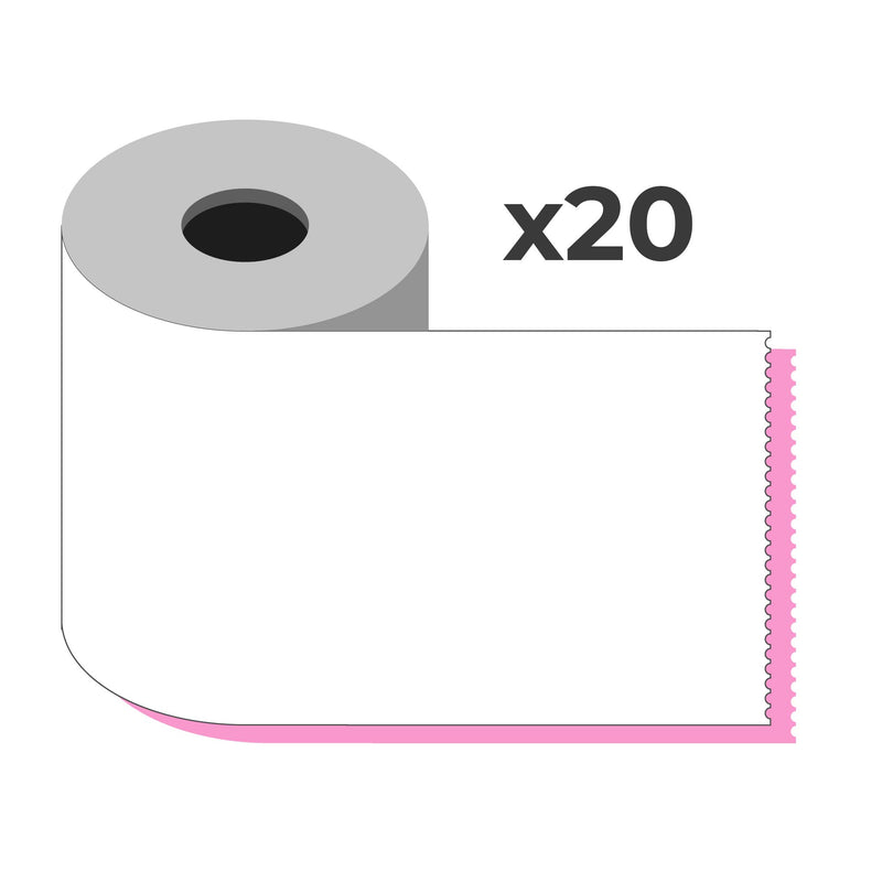 2-Ply Kitchen Printer Rolls - 76 (W) x 21.7m (L) x 12.7 (C) x White/Pink Box of 20 Rolls