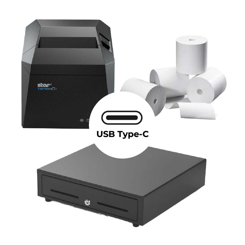 Complete Compact USB-C POS Starter Kit: Next-Gen Star Micronics Receipt Printer + Small Footprint Cash Drawer + 20 Rolls