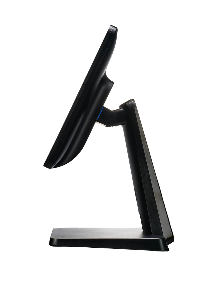 Black  Landi c20 lite electronic device on a stand against a black background